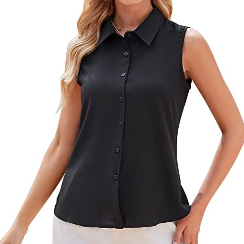 ANNE KLEIN WOMEN'S SLEEVELESS BUTTON FRONT BLOUSE